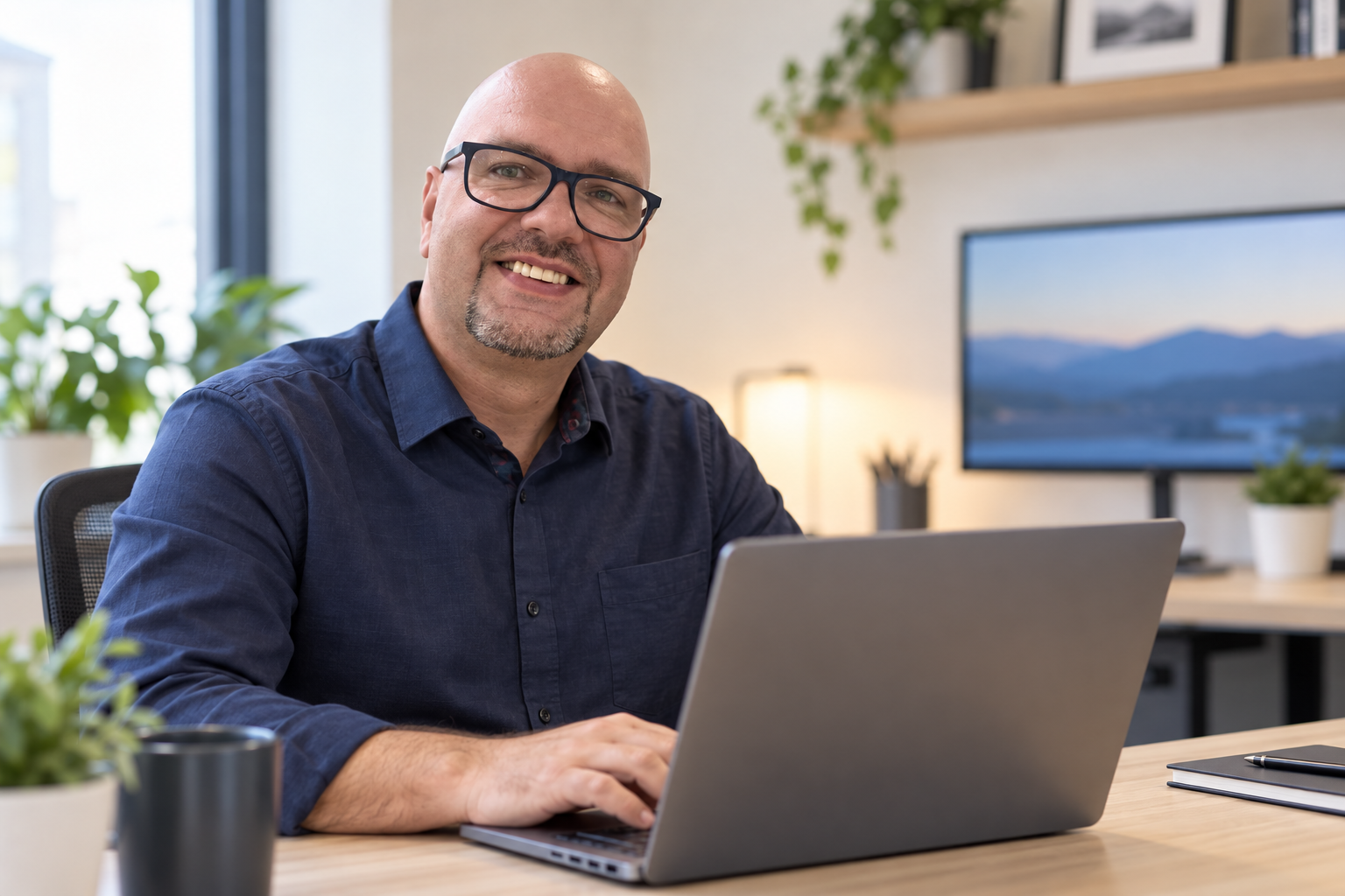 Gabriel working at a laptop