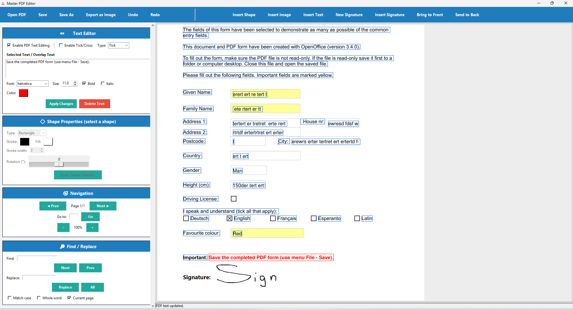 MasterPDF editing screenshot