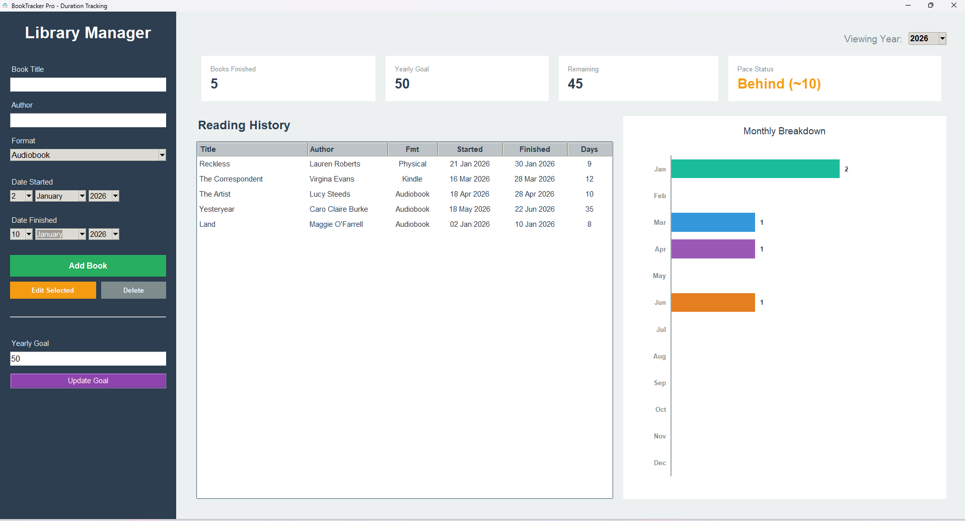 BookTracker software screenshot