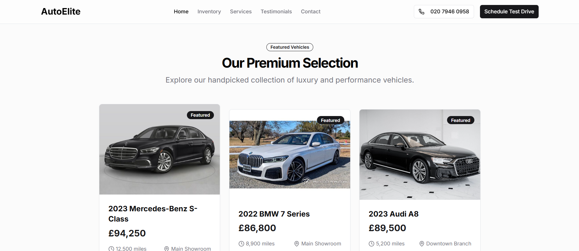 Car sales website concept