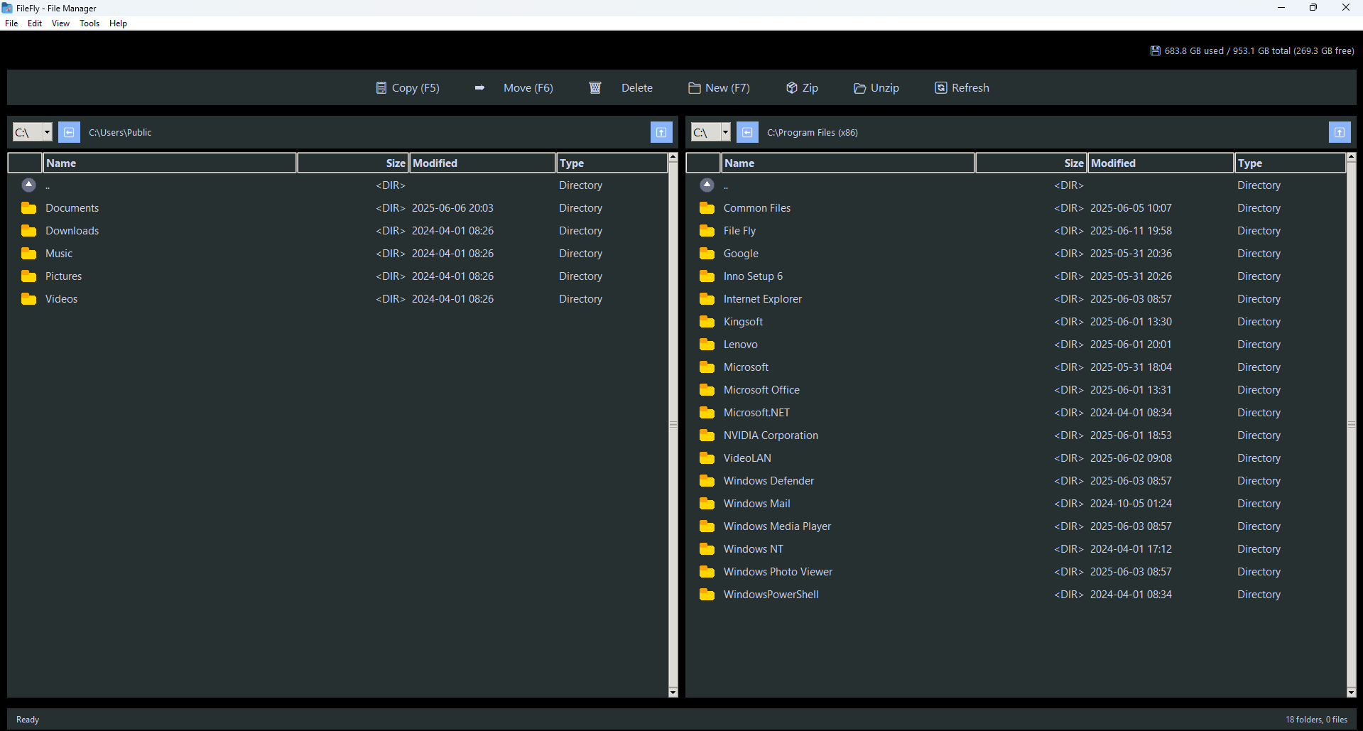 FileFly file manager application screenshot